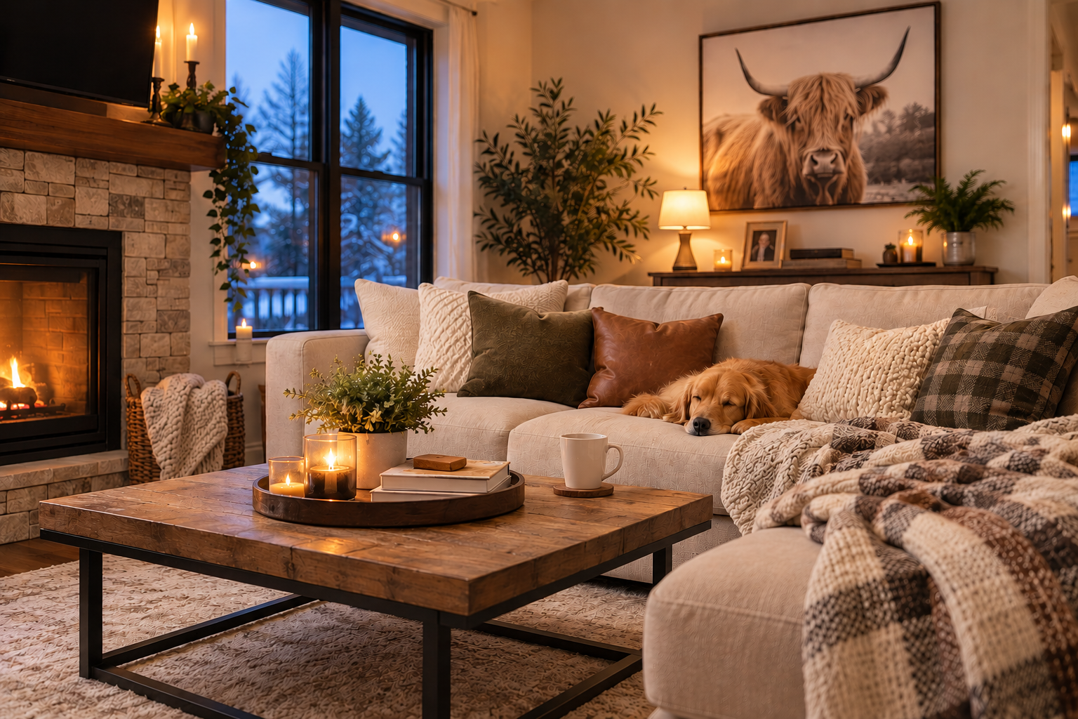 Warm cozy living room decor inspiration